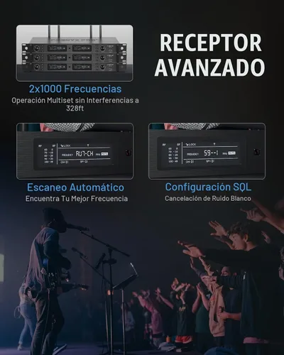 Vista 4 de Phenyx Pro Sistema de Micrófono Inalámbrico, Juego de Micrófonos de Mano Duales Inalámbricos de Diversidad Verdadera, Micrófonos Inalámbricos