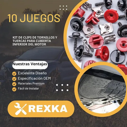 Vista 2 de Rexka 10 juegos de tornillos T30 para cubierta de protección contra salpicaduras de motor T30, kit de clip de tuerca de perno compatible con Ford