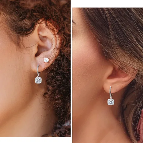 Vista 3 de Aretes de moissanita, 1.0-2.0 quilates, color D, claridad VVS1, corte redondo, aretes de gota de moissanita, aretes colgantes de plata de ley 925
