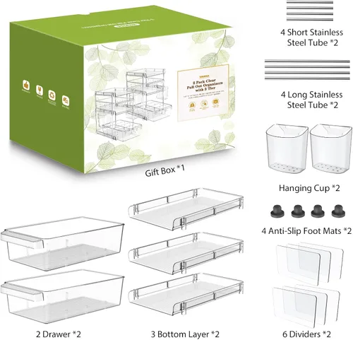 Vista 7 de Organizadores de Baño Transparentes 2 Juegos de 3 Niveles, Organizador Extraíble y Almacenamiento con 2 Tazas, Contenedor de Almacenamiento