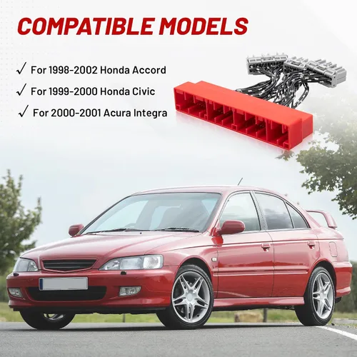 Vista 2 de RED WOLF Arnés de puente de conversión OBD2B a OBD1 ECU compatible con Honda Accord 1998-2002, Civic 1999-2000, Acura Integra 2000-2001, arnés