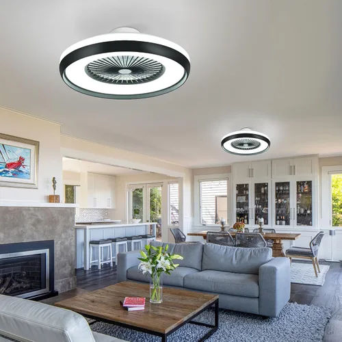 Vista 2 de Ventilador de techo sin aspas de 24" con luz RGB y control remoto, ventiladores de techo LED inteligentes con control por voz/aplicación, ventilador
