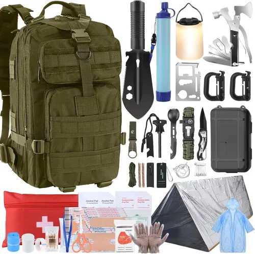 Vista 8 de Regalos para hombres Kit de supervivencia de Navidad, equipo de supervivencia y suministros 258 PIEZAS con filtro de agua, tienda de emergencia