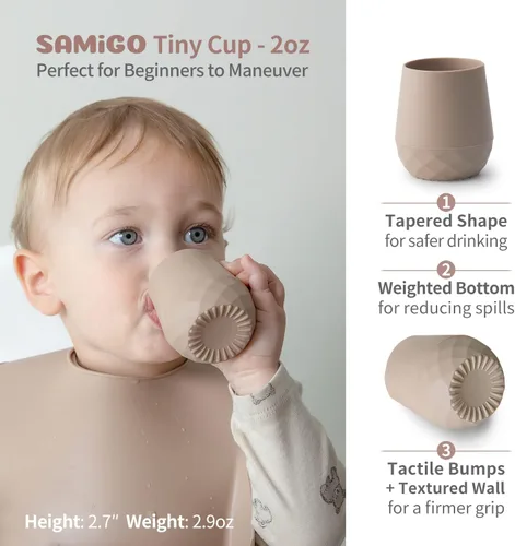Vista 2 de SAMiGO Tazas de silicona para bebés de 6 a 12 meses, pequeñas tazas abiertas para entrenamiento y beber agua, suministros para el destete guiado por