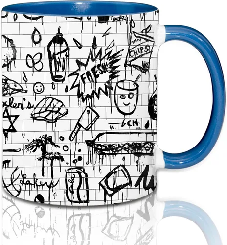 Vista 5 de Sumex Tazas de sublimación de 11 onzas, juego de 12 tazas de café de cerámica para té, leche, café con leche, interior azul y mango