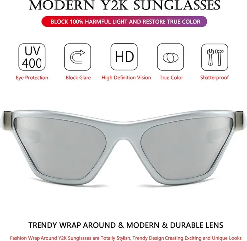 Vista 2 de AIEYEZO Gafas de sol modernas Y2K para mujeres y hombres gafas de sol envolventes a la moda deportivas futuristas sunnies