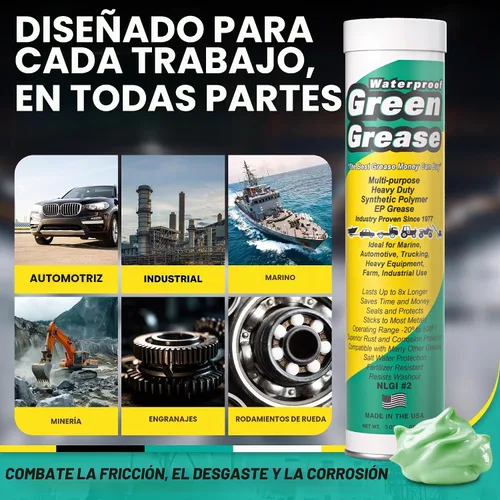 Vista 3 de Tubo de grasa verde ultra resistente (3 onzas, paquete de 3) – NLGI 2, alta temperatura, resistente al agua, grado marino, resistente a