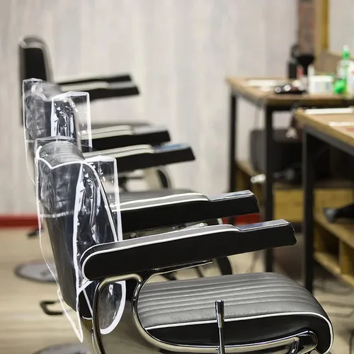 Vista 7 de 5 piezas de cubierta trasera para silla de salón, cubierta de plástico transparente para silla redonda, evita daños a la silla de spa/salón, fundas
