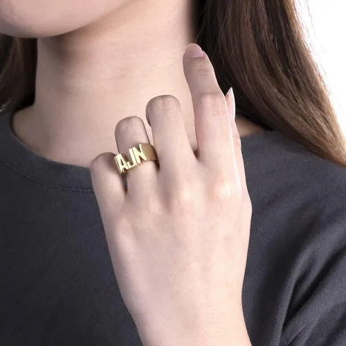 Vista 5 de AILIN Anillos personalizados con nombre de plata de ley 925 personalizados 1 2 3 iniciales anillos personalizados con dos nombres para mujeres