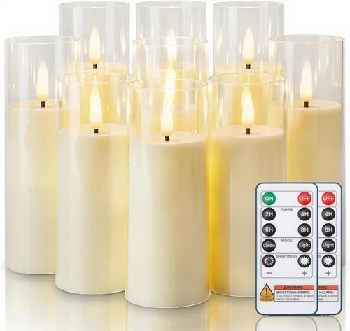 Vista 14 de Homemory Velas Decorativas Sin Llama, Velas a Batería con Control Remoto y Temporizador, Velas LED de Pilar Parpadeantes, Plexiglás, Gris, Paquete