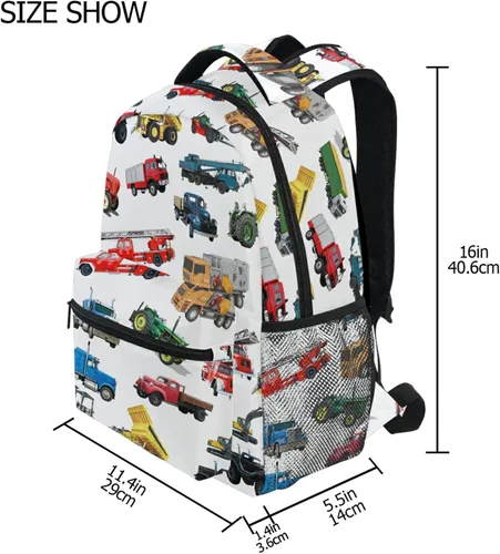 Vista 6 de Reciclaje de basura para camiones de basura mochila de tractor para niños y niñas, mochilas escolares para niños, bolsa de viaje, 041203, Lindo