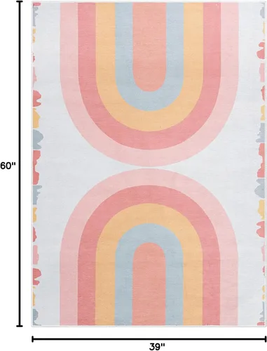 Vista 2 de Well Woven Alfombra de arco iris Crescent para niños, 3 pies 3 pulgadas x 5 pies, multicolor