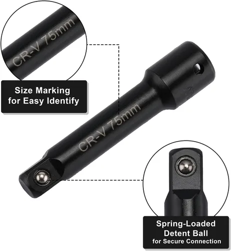Vista 5 de Mayouko Juego de barras de extensión de 1/4", 3/8", 1/2", CR-V, 9 barras de extensión de enchufe para áreas estrechas y profundas