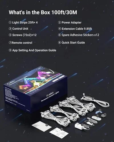 Vista 8 de Luces permanentes para exteriores, luces de Navidad RGBICWWPW de 100 pies con 72 LED triple, IP67 impermeable, 45 lm blanco sintonizable