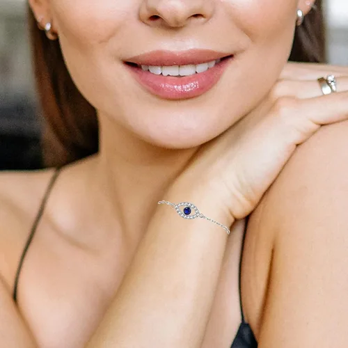 Vista 8 de Evil Eye Bracelet for Women, Silver Stainless Steel Bracelet as Protection Amulet for Girls, Good Luck Bracelet as Birthday Gifts for Daughter