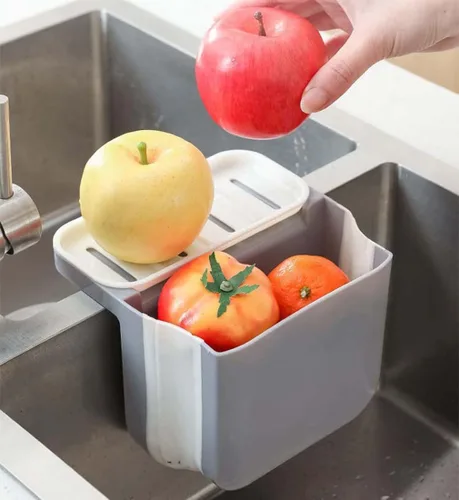 Vista 5 de Alkyne Cubo de basura de separación seca y húmeda para fregadero, papelera debajo del fregadero, papelera de cocina, cesta de drenaje telescópica