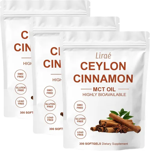 Vista 8 de LIRAE Cápsulas blandas de canela de Ceilán con aceite MCT, extracto de hierbas altamente biodisponible, sin OMG, sin gluten, 300 cápsulas blandas (1)