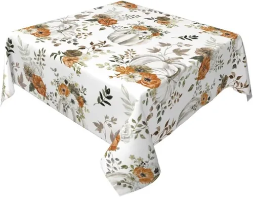 Vista 13 de Mantel floral azul marino de 54 x 54 pulgadas, mantel cuadrado de flores azul oscuro y blanco, mantel de poliéster para fiestas de vacaciones