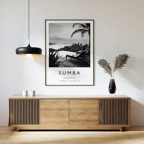 Vista 2 de Impresión de viaje Sumba, póster de viaje en blanco y negro, decoración de viajes, póster de viaje, viajes del sudeste asiático, impresión de viaje