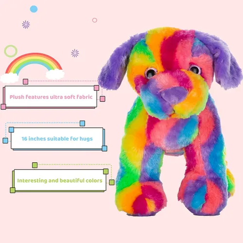 Vista 3 de MUOVE Animales de peluche para perros, juguete de peluche de cachorro arcoíris, lindo juguete de peluche colorido para niños, juguete de peluche