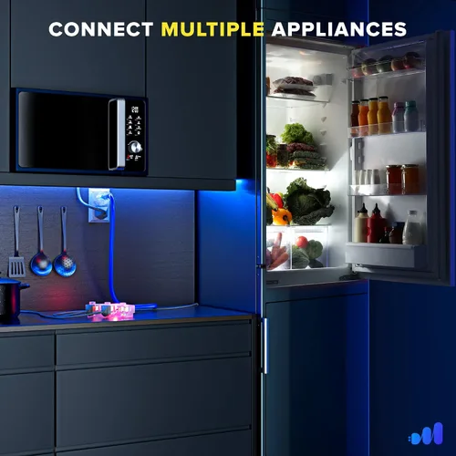 Vista 7 de Maximm Cable de extensión, 10 pies, azul, múltiples tomacorrientes con certificación ETL Azul iluminado