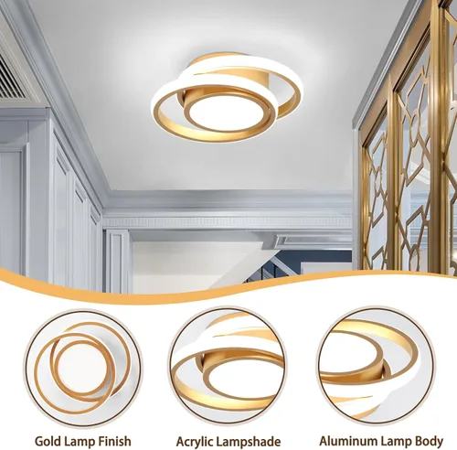 Vista 6 de CANEOE Lámpara de Techo LED Pequeña y Moderna, Dorada Redonda, Accesorios de Luz de Pasillo para Techos, Lámparas de Techo Interiores para Pasillo