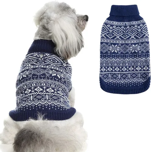 Vista 15 de HOMIMP Suéter de rombos para perros - Ropa cálida de invierno para cachorros, abrigo suave, suéter feo para perros pequeños, medianos y grandes, Azul