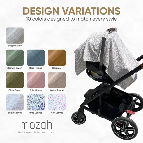 Vista 7 de MOZAH Funda de asiento de coche para bebé, hojas beige, 100% muselina orgánica, suave, transpirable y ligera, esencial para asiento de automóvil