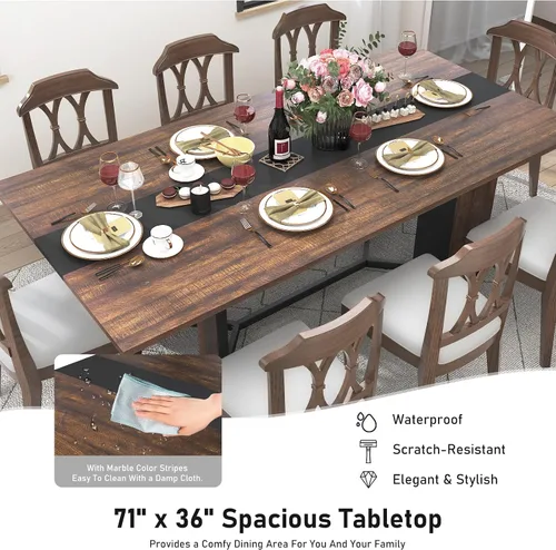 Vista 3 de Hlivelood - Mesa de comedor de 71 pulgadas para 6 personas, mesa de cocina rectangular moderna color marrón con superficie de madera impermeable