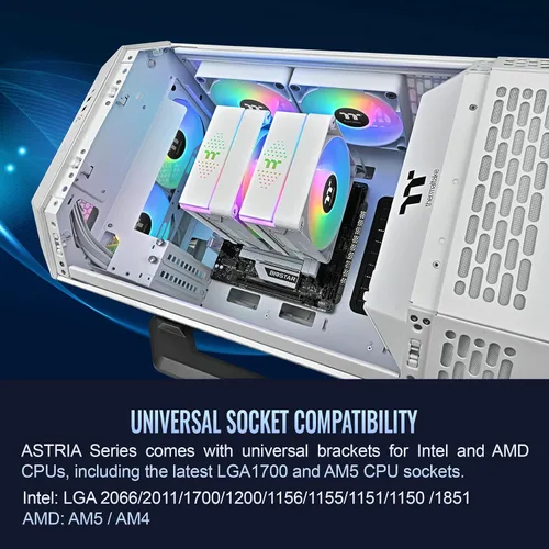Vista 6 de Thermaltake Enfriador de CPU ASTRIA 600 ARGB; 6 tubos de calor de cobre; ventiladores PWM de 0.079 x 4.724 in; 500 ~ 1800 RPM; Torre dual