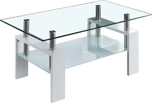 Vista 7 de Mesa de centro con protectores de esquina de seguridad, mesa de centro de vidrio, mesa central de vidrio de 2 niveles con estante de vidrio