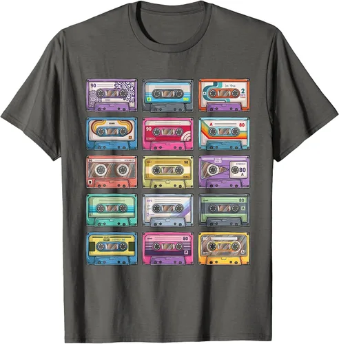 Vista 71 de Vintage Cassette Tapes Collection 80's 90's Music Mixtape T-Shirt Asphalt Grey