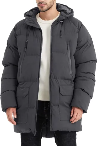 Vista 8 de Abrigo largo de invierno con capucha para hombre, chaqueta acolchada cálida resistente al agua para clima frío, parka
