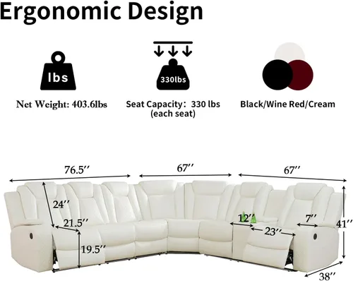 Vista 2 de Juego de sofá modular reclinable eléctrico para sala de estar, sofá modular reclinable de cuero con mesa auxiliar, soporte para tazas, consola