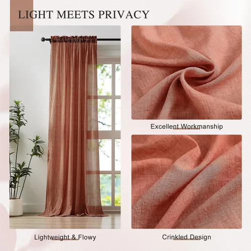 Vista 5 de Anpark - Cortinas traslúcidas de terracota de 96 pulgadas de largo para dormitorio y sala de estar, elegantes cortinas de lino de algodón