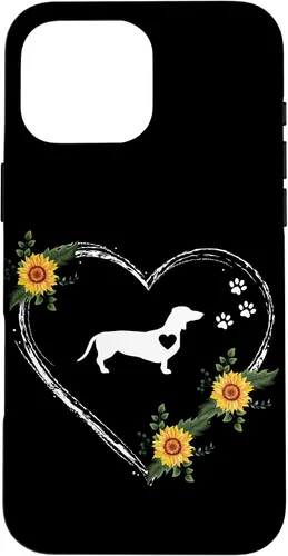 Vista 19 de Dachshund Heartbeat With Paw Prints On Black Case for iPhone 16
