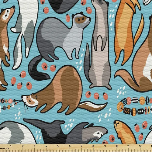 Vista 134 de Lunarable Tela de animales de The Yard, caras de gato y perro, mejores amigos, Bulldog Beagle, Labrador, Calico Kitty impresión, tela de satén