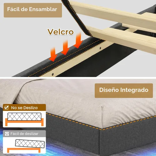 Vista 6 de HAUOMS - Base de cama flotante LED tamaño matrimonial con cabecera de almacenamiento, color gris oscuro Upholstered Full Platform Bed Frame with