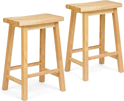 Vista 19 de PJ Wood Taburete de cocina con asiento de silla de montar de 24 pulgadas con placa de pie - negro