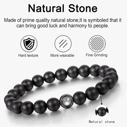 Vista 5 de EMIRISTIC Pulsera de fotos personalizada, pulsera de cadena cubana de piedra natural con imagen personalizada, regalo para cualquier día especial