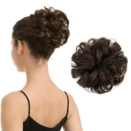 Vista 27 de Barsdar - Moño de cabello 100 % humano, Moño desordenado, Extensiones de cola de caballo, Moño de cabello rizado, Pieza de cabello