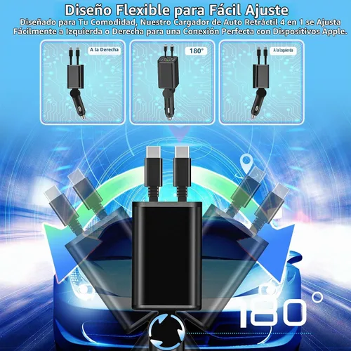 Vista 5 de [Apple MFi Certified] Retractable Car Charger for iPhone 17, SDNCIE 120W USB C Car Charger 4 in 1 PD/QC Type C Fast Charging Cigarette Lighter