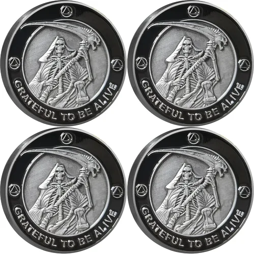 Vista 9 de Ficha de aniversario de recuperación de monedas AA y medallones con chip de sobriedad Grateful to Be Alive (paquete de 10)