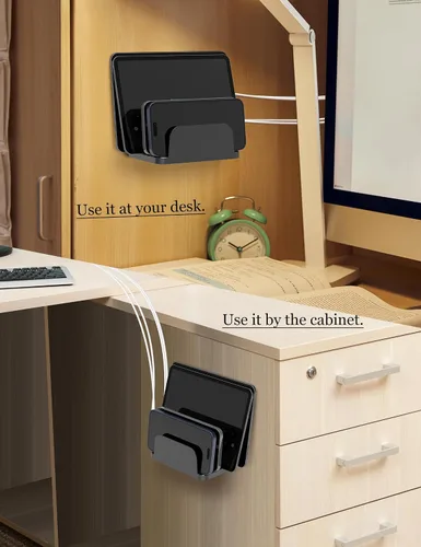 Vista 3 de Soporte de pared para teléfono, color negro for Smartphones, Tablets, Phone Shelf with 4-slot Docking Station, Compatible with, ipad, Kindle Wall