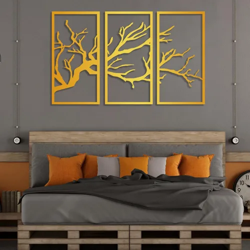 Vista 2 de fayholy Arte de pared de metal, árbol de la vida, 3 piezas, para colgar en la pared, arte de pared de metal del árbol de la vida, decoración Plata