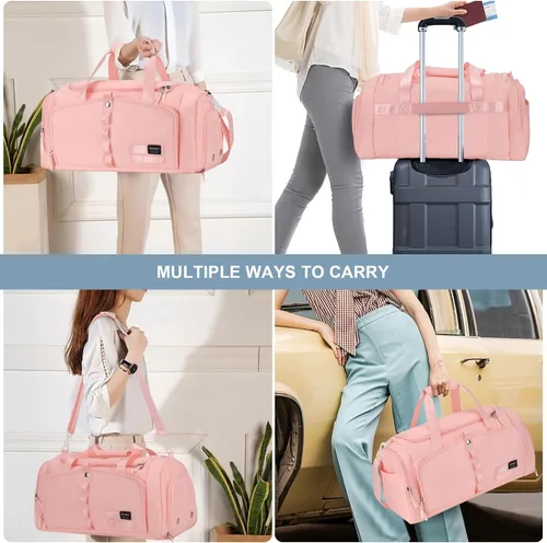 Vista 6 de Bolsa de gimnasio para mujer con compartimento para zapatos, capacidad adecuada de 25L, Rosado, Bolsa de gimnasio