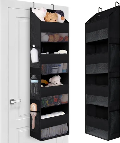 Vista 14 de GRANNY SAYS Organizador para colgar sobre la puerta, almacenamiento detrás de la puerta con 4 estantes y 6 bolsillos y ventana transparente