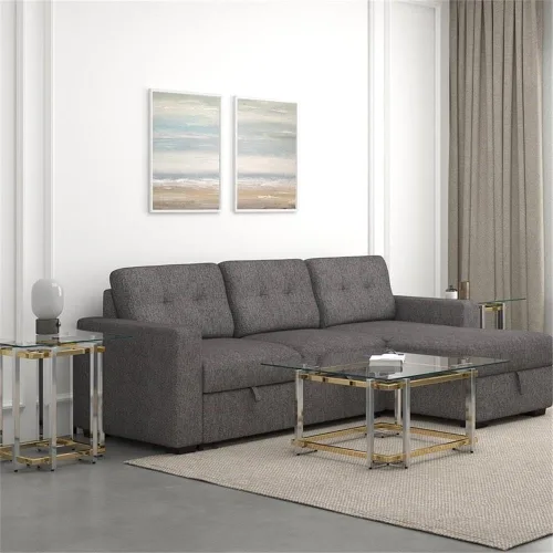 Vista 8 de !Nspire Mesa de centro cuadrada contemporánea de cristal y metal en plata y oro