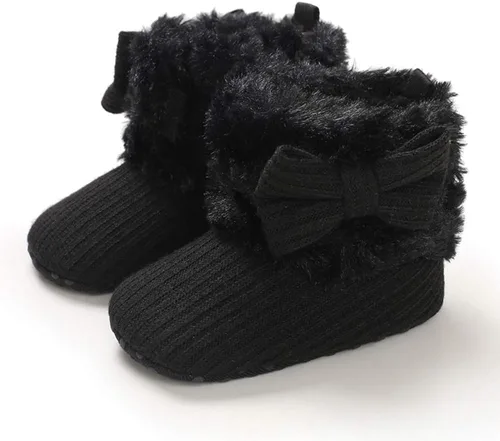 Vista 4 de E-FAK Botas para bebé niño y niña, zapatos para recién nacidos, con lazo para nieve, antideslizantes, suela suave, cálidos, para niños pequeños