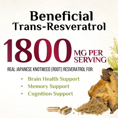 Vista 5 de Suplemento de resveratrol – 1800 mg por porción mezcla de resveratrol extra fuerte – Mezcla antioxidante para un envejecimiento saludable, salud